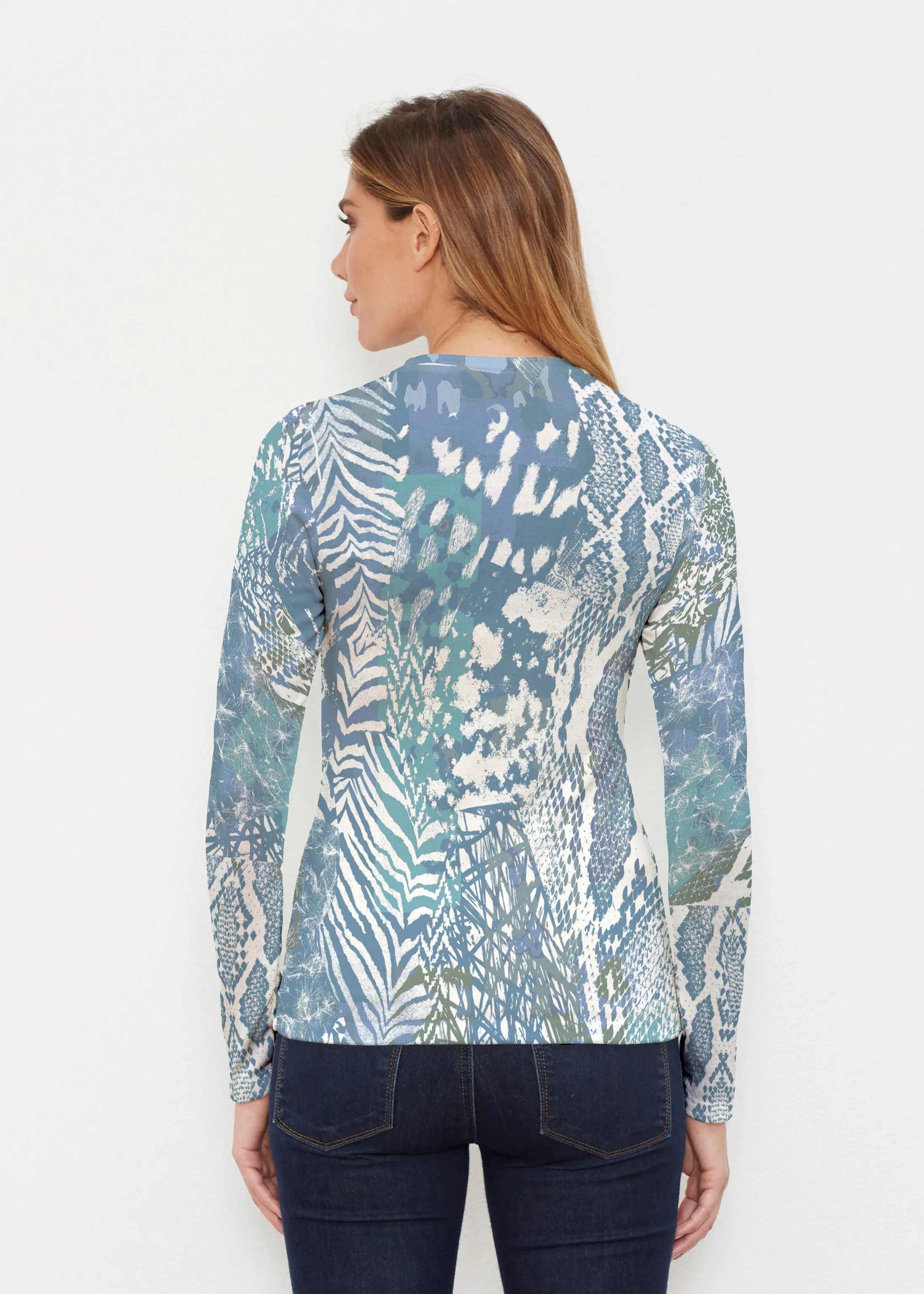 Jungle Warrior Blue (7850) ~ Butterknit Long Sleeve Crew Top