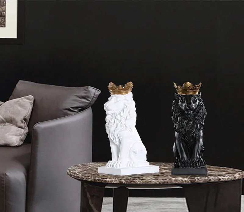 King Of The Jungle Gold Crown Lion Sculpture