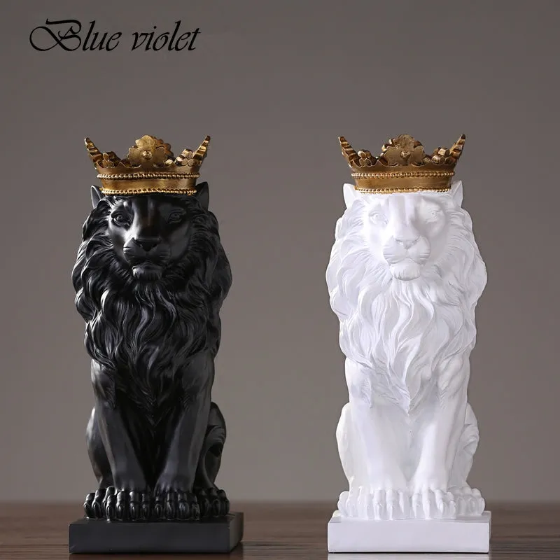 King Of The Jungle Gold Crown Lion Sculpture
