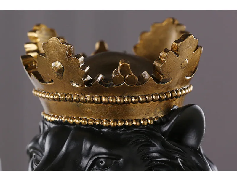 King Of The Jungle Gold Crown Lion Sculpture