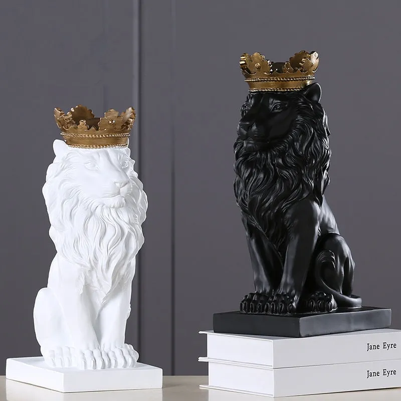 King Of The Jungle Gold Crown Lion Sculpture