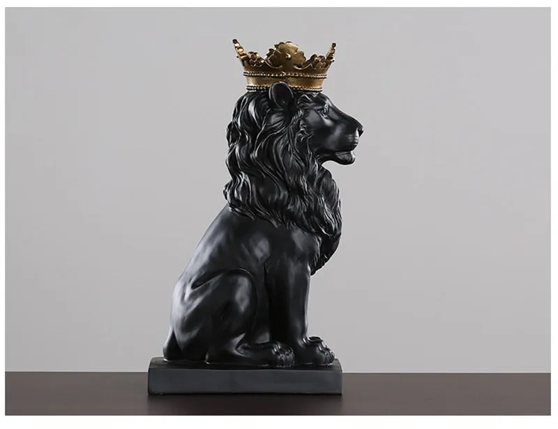 King Of The Jungle Gold Crown Lion Sculpture
