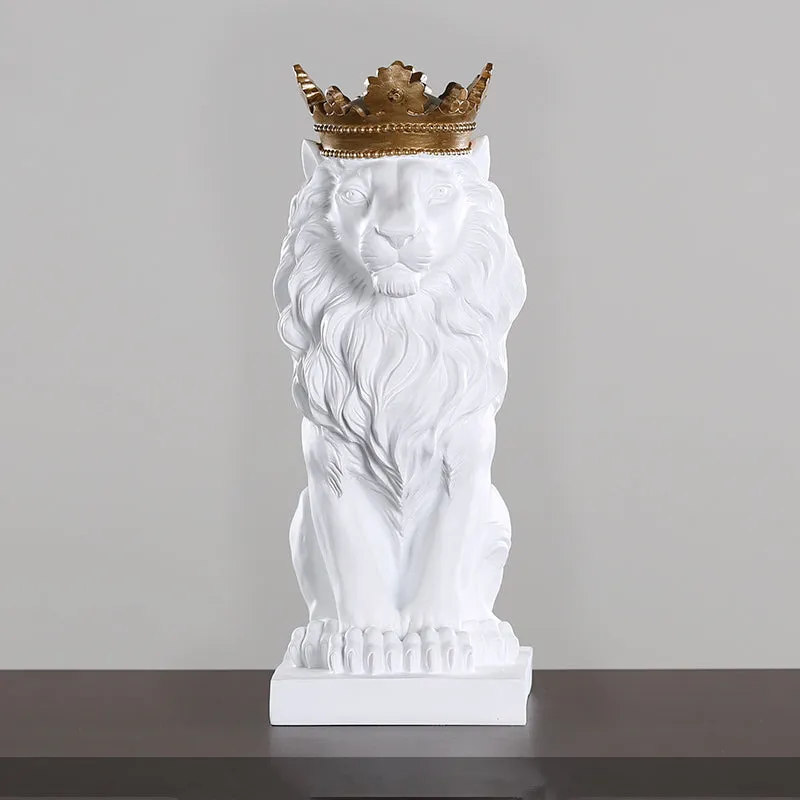 King Of The Jungle Gold Crown Lion Sculpture
