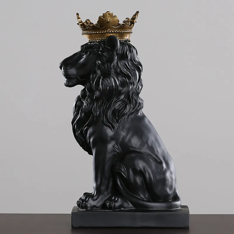King Of The Jungle Gold Crown Lion Sculpture