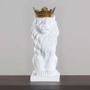 King Of The Jungle Gold Crown Lion Sculpture