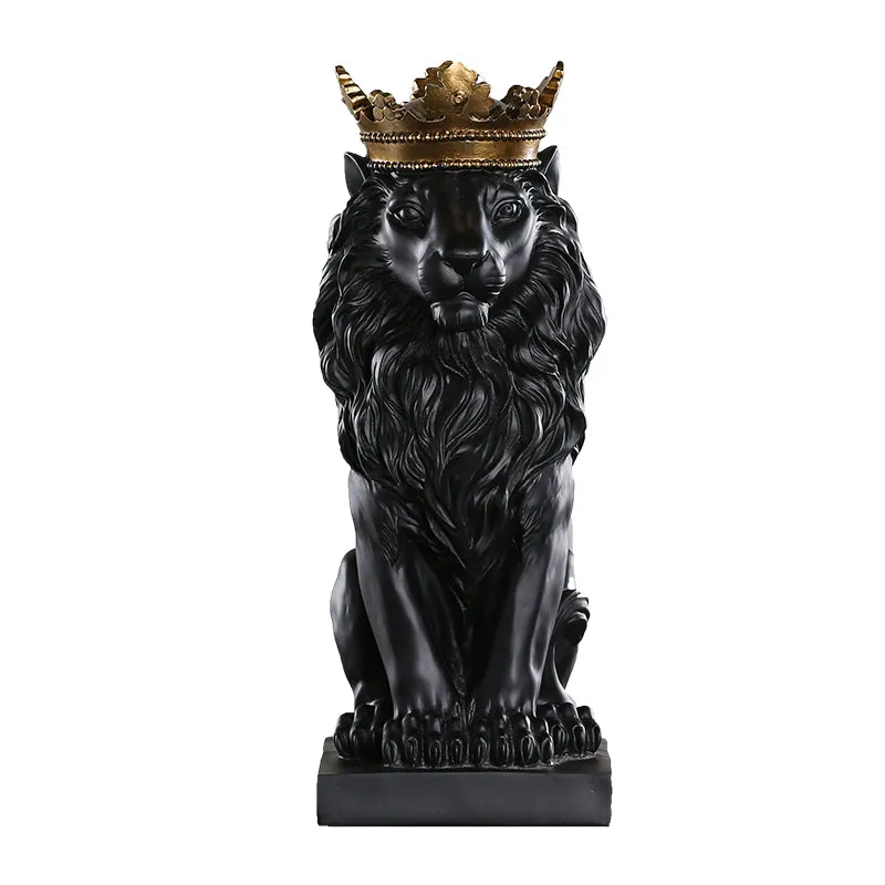 King Of The Jungle Gold Crown Lion Sculpture