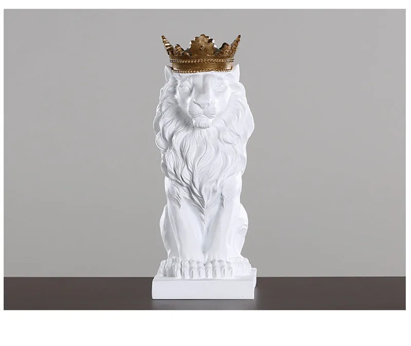 King Of The Jungle Gold Crown Lion Sculpture