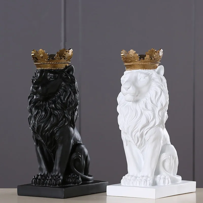 King Of The Jungle Gold Crown Lion Sculpture