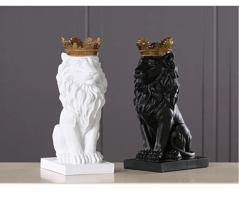King Of The Jungle Gold Crown Lion Sculpture