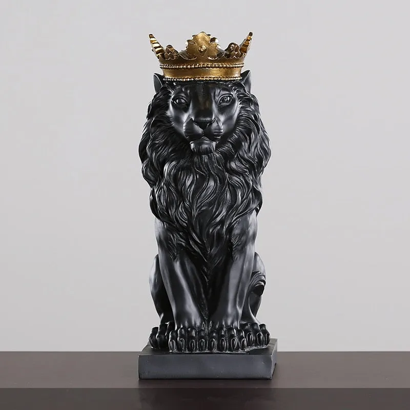 King Of The Jungle Gold Crown Lion Sculpture