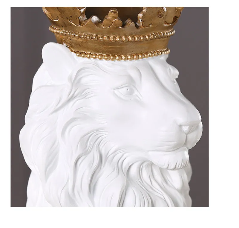 King Of The Jungle Gold Crown Lion Sculpture