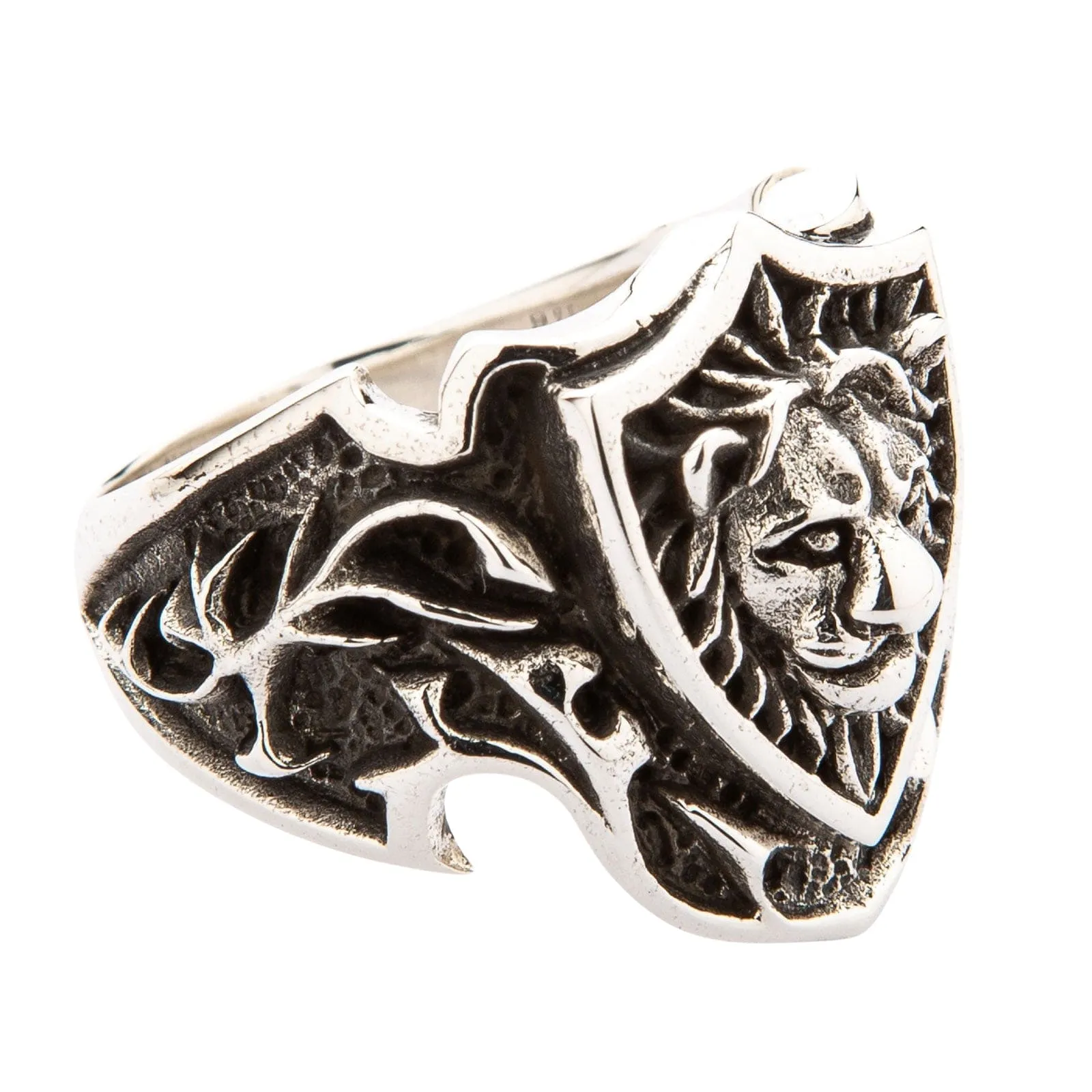 Knight Shield Lion Sterling Silver Men's Ring