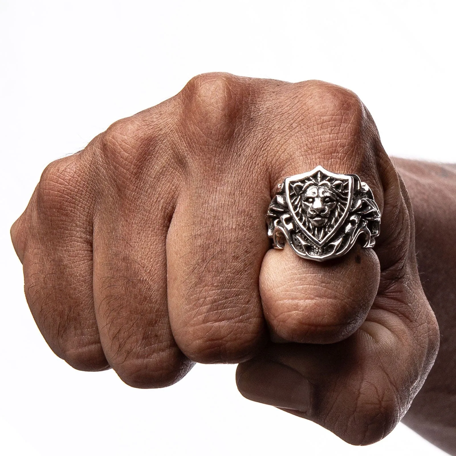 Knight Shield Lion Sterling Silver Men's Ring