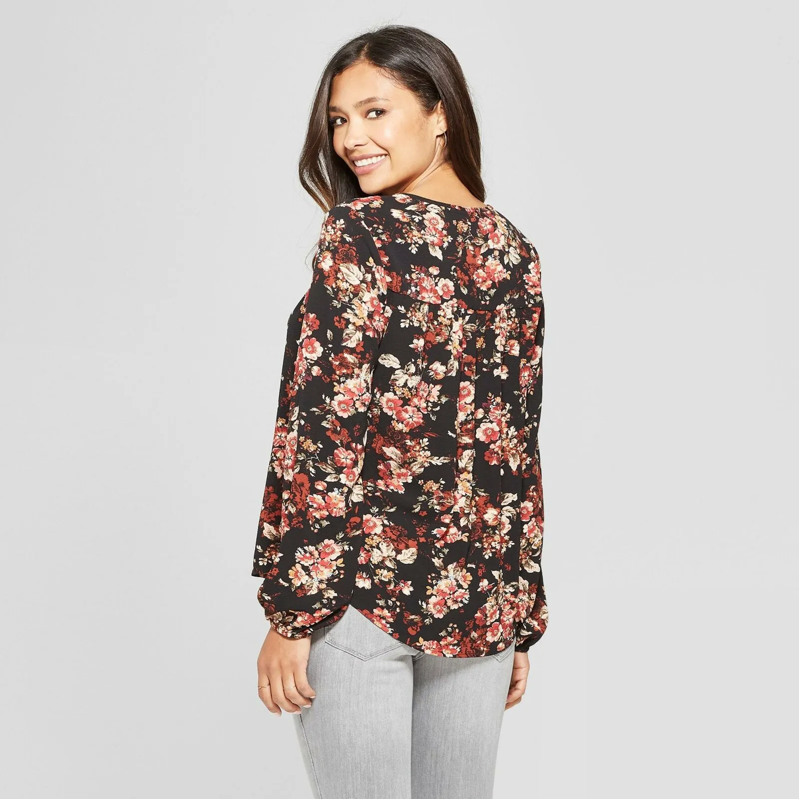 Knox Rose Women's Floral Print Long Sleeve Peasant Top