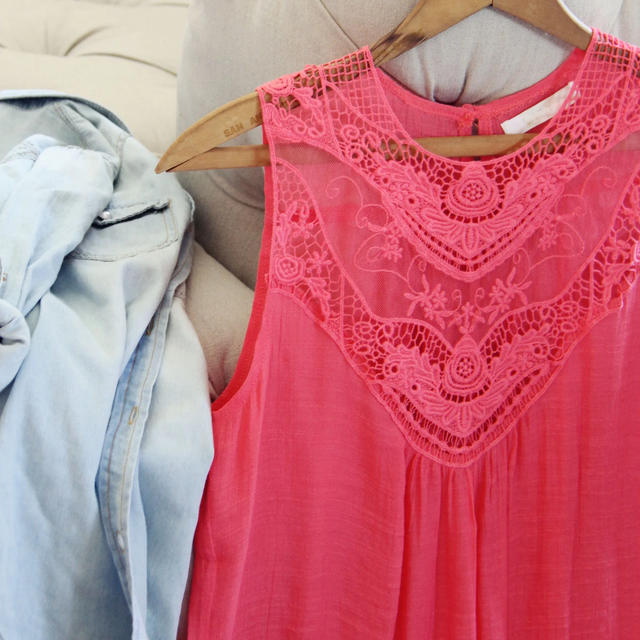 Lace Gypsy Top in Coral