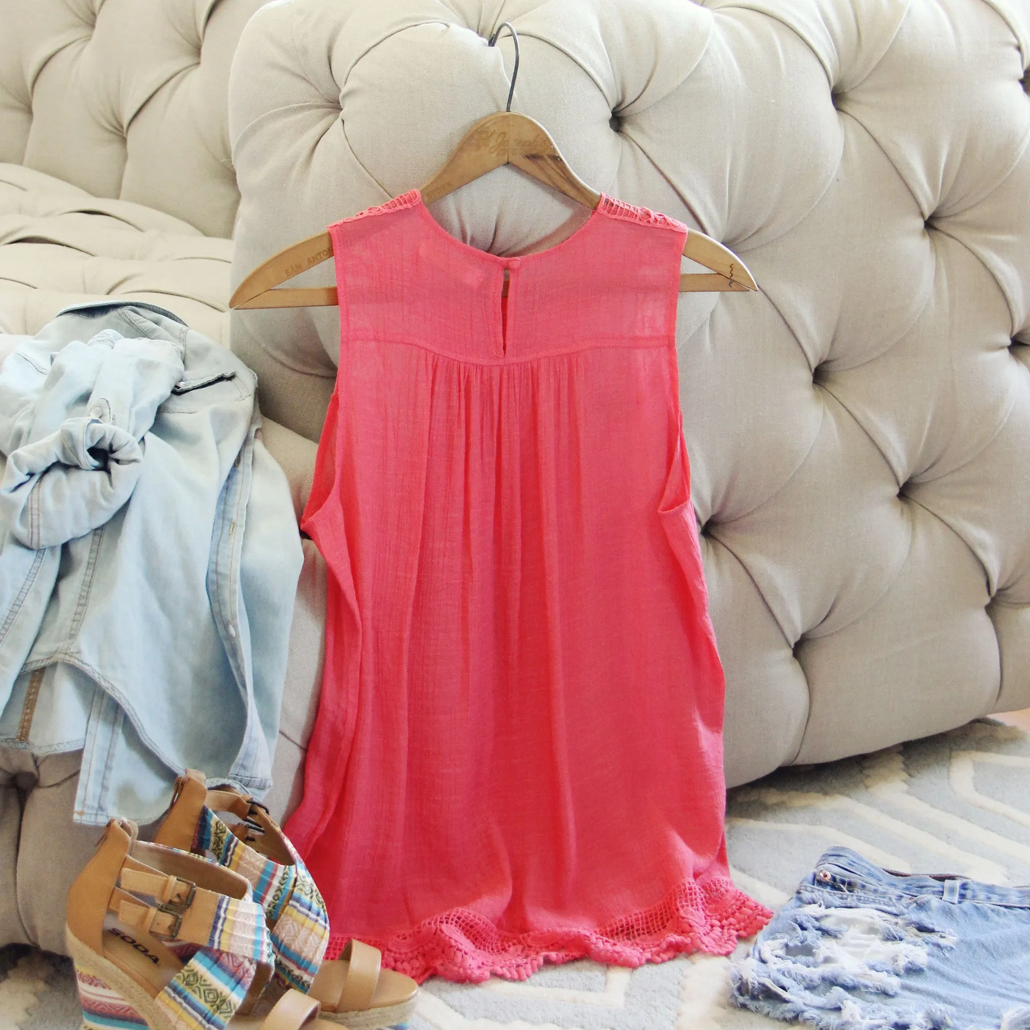 Lace Gypsy Top in Coral