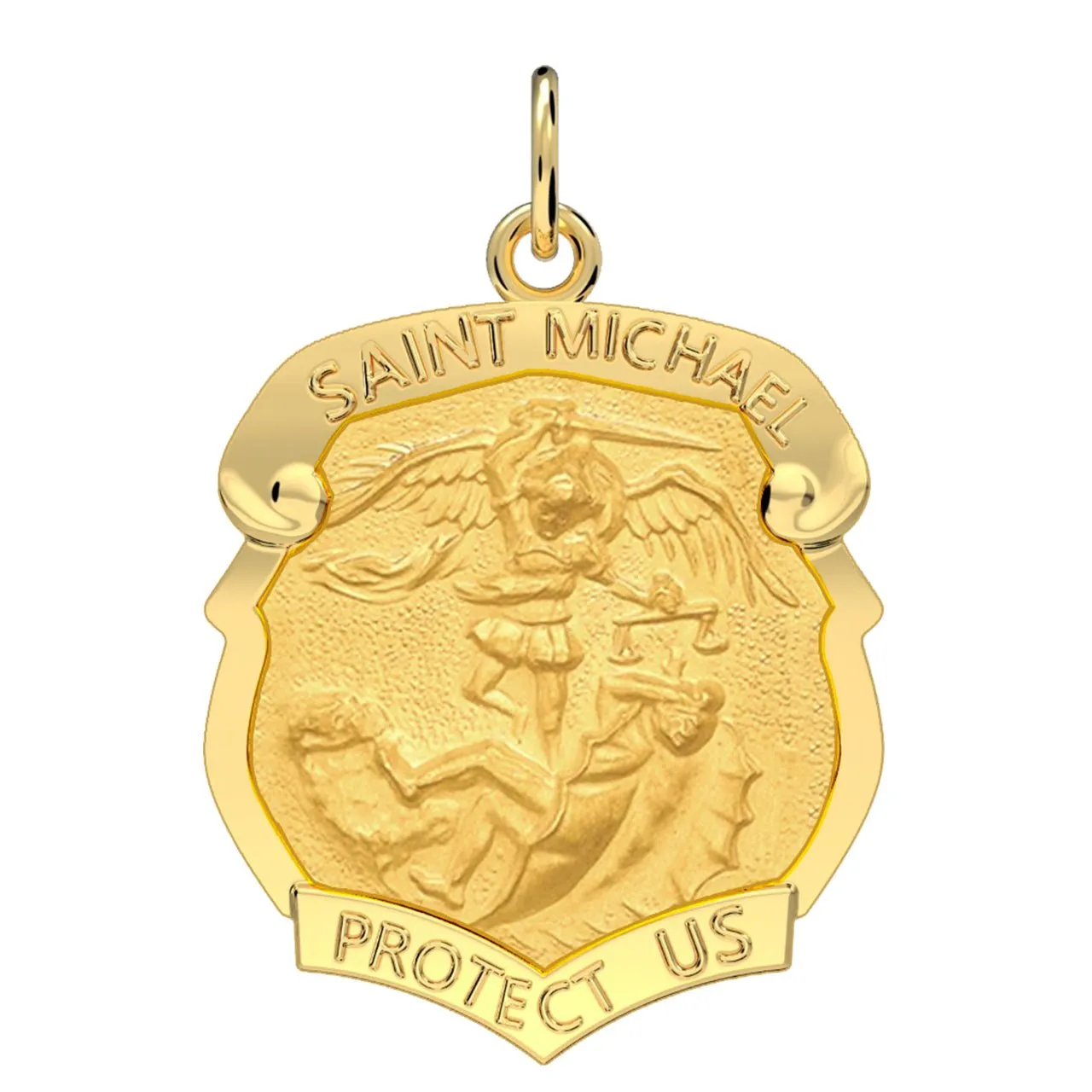 Ladies 14k Yellow Gold Badge St Saint Michael Solid Medal Pendant Necklace, 28mm