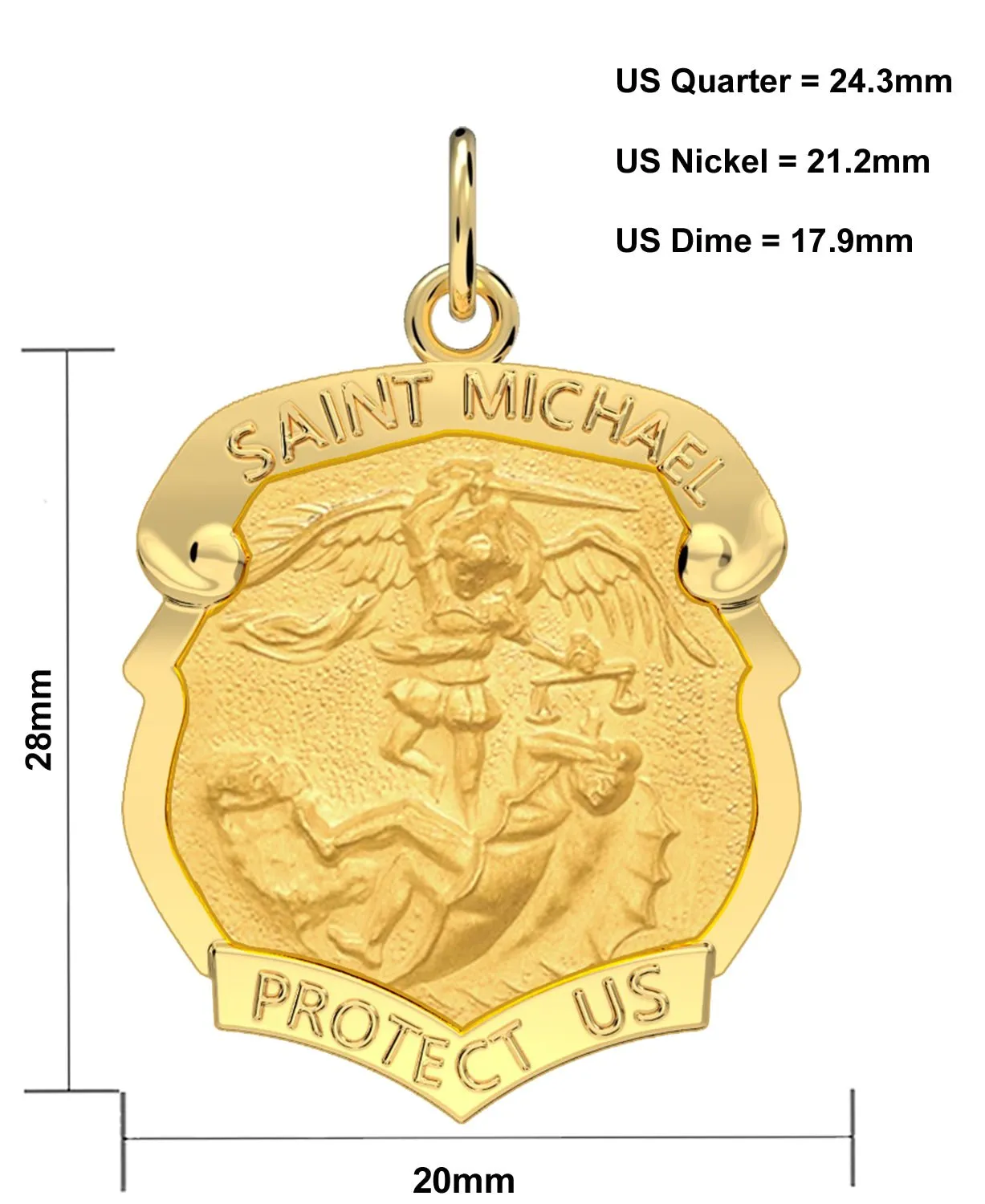 Ladies 14k Yellow Gold Badge St Saint Michael Solid Medal Pendant Necklace, 28mm