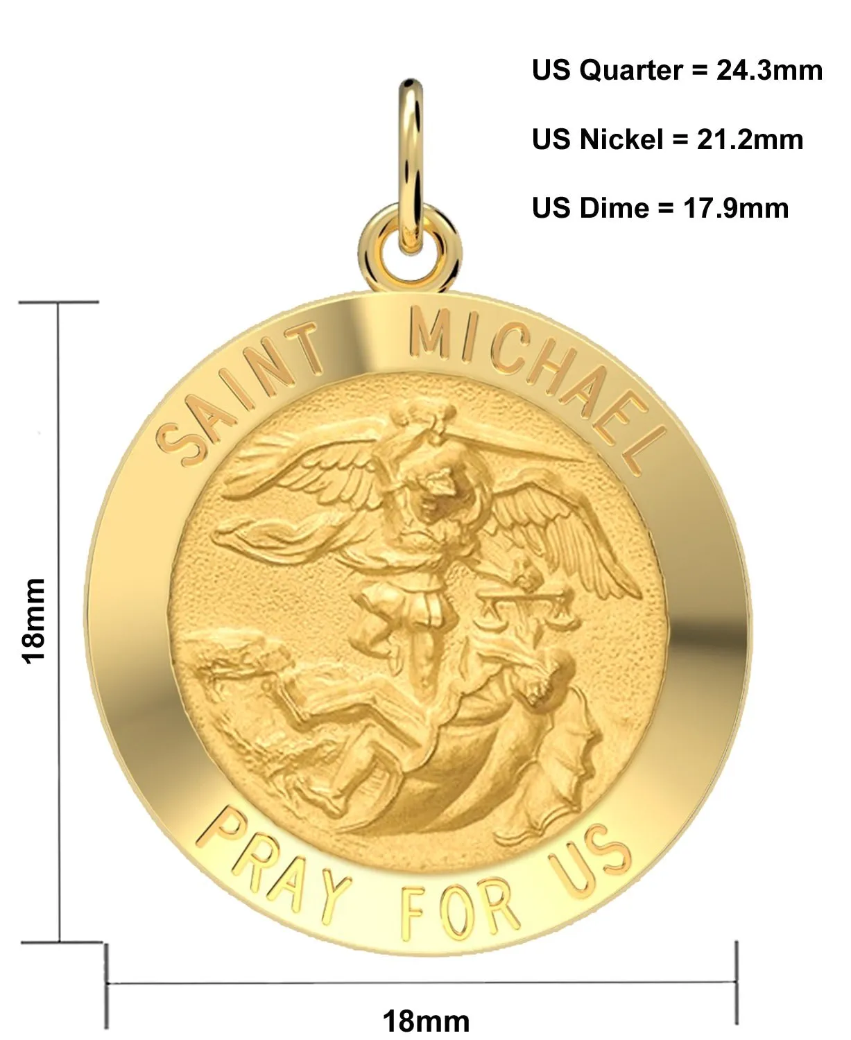 Ladies 3/4in 14k Yellow Gold Round St Saint Michael Solid Medal Pendant Necklace, 18mm