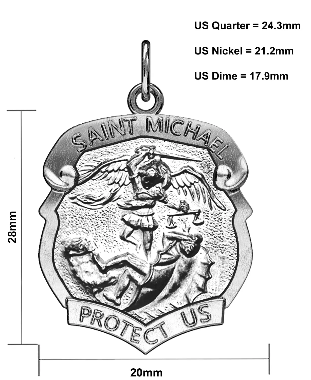 Ladies 925 Sterling Silver Saint Michael Antique Finish Shield Badge Pendant Necklace, 28mm