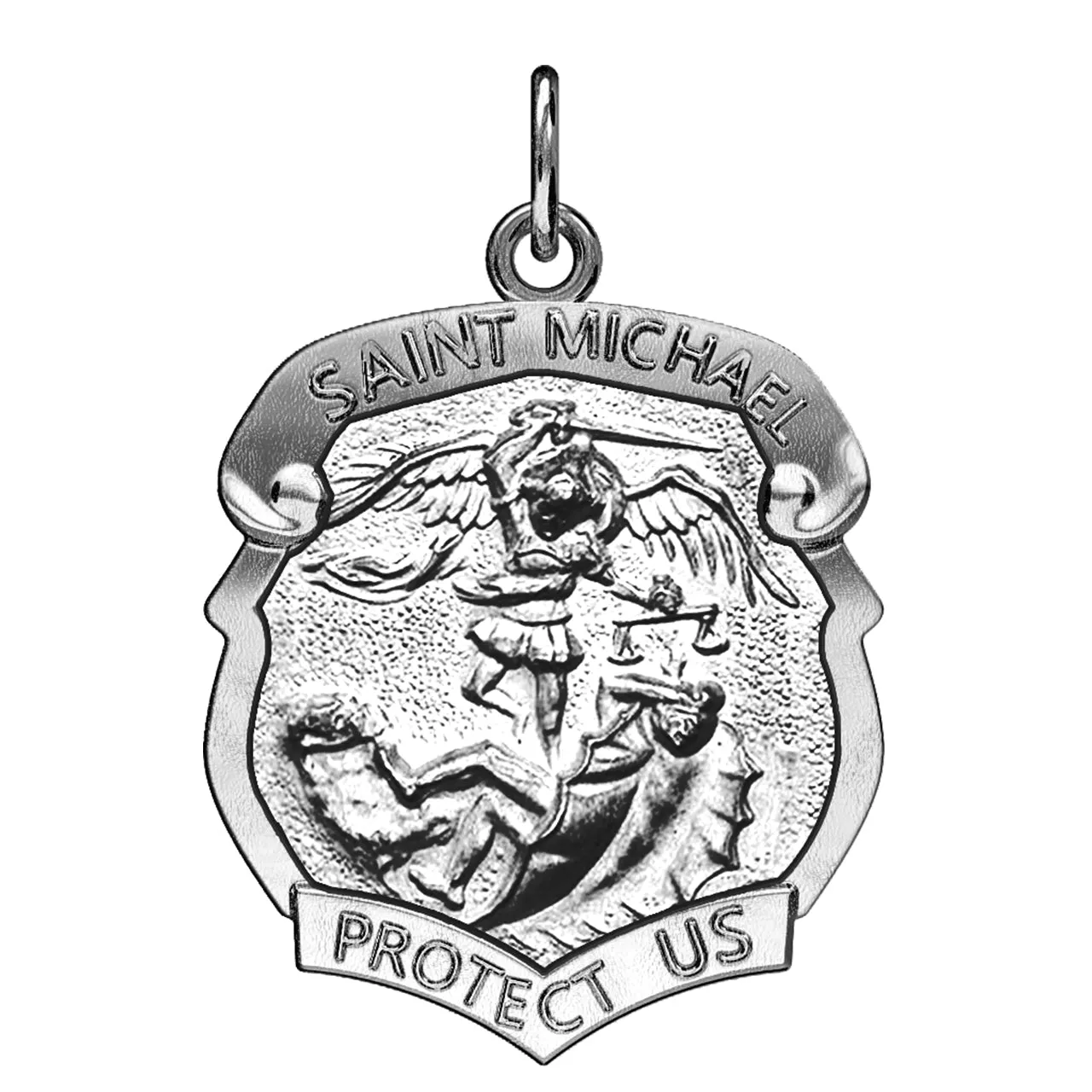 Ladies 925 Sterling Silver Saint Michael Antique Finish Shield Badge Pendant Necklace, 28mm
