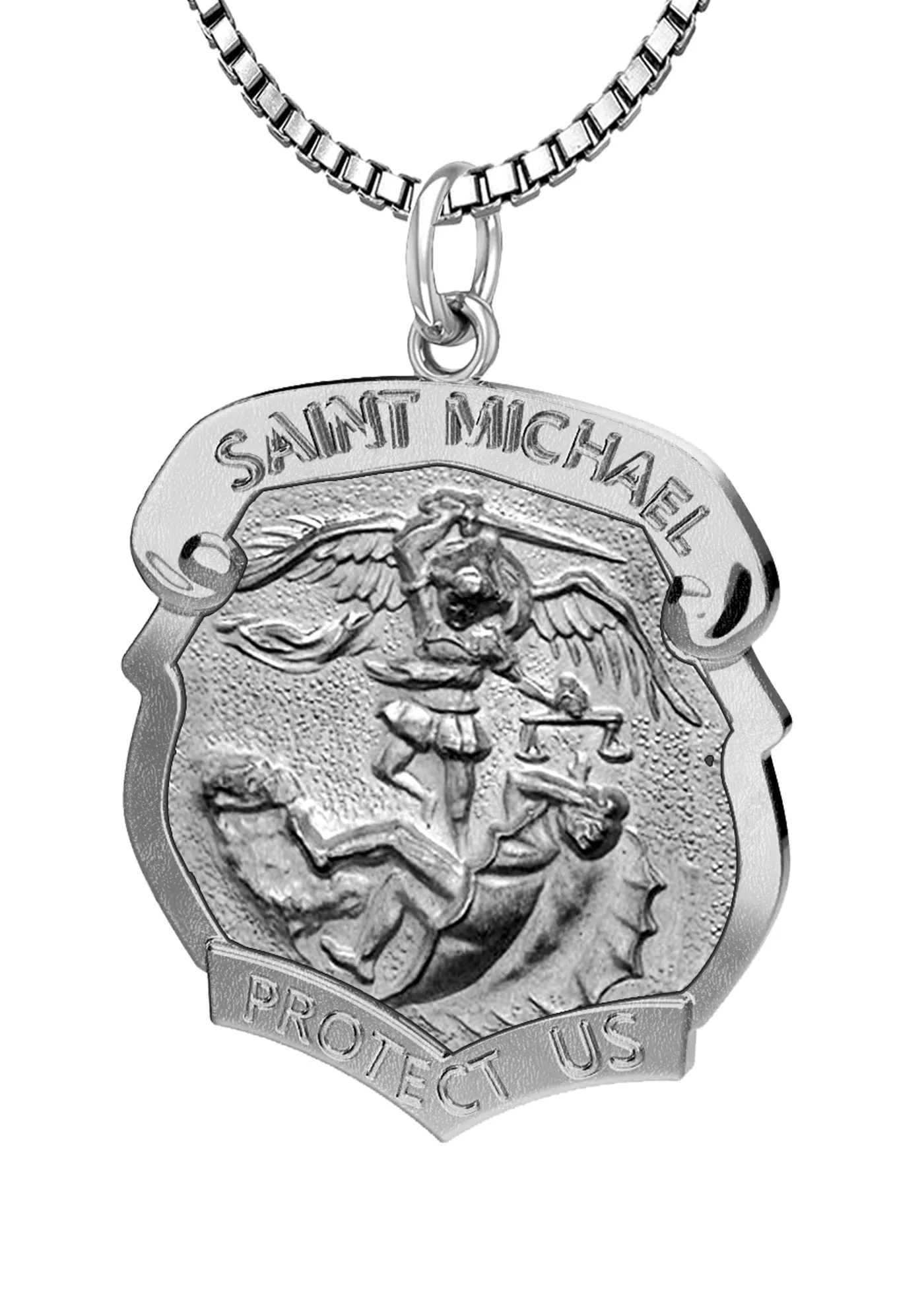 Ladies 925 Sterling Silver Saint Michael Antique Finish Shield Badge Pendant Necklace, 28mm