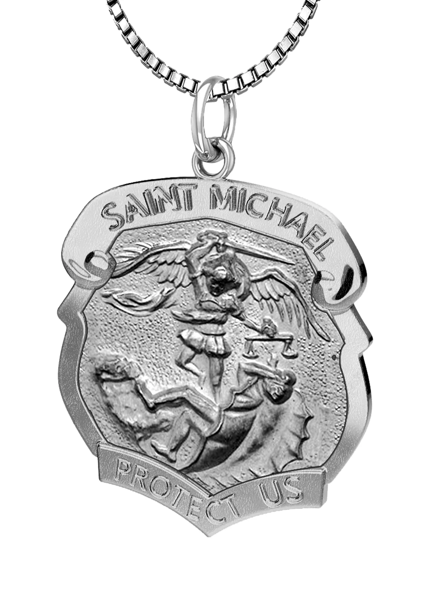 Ladies 925 Sterling Silver Saint Michael Antique Finish Shield Badge Pendant Necklace, 28mm