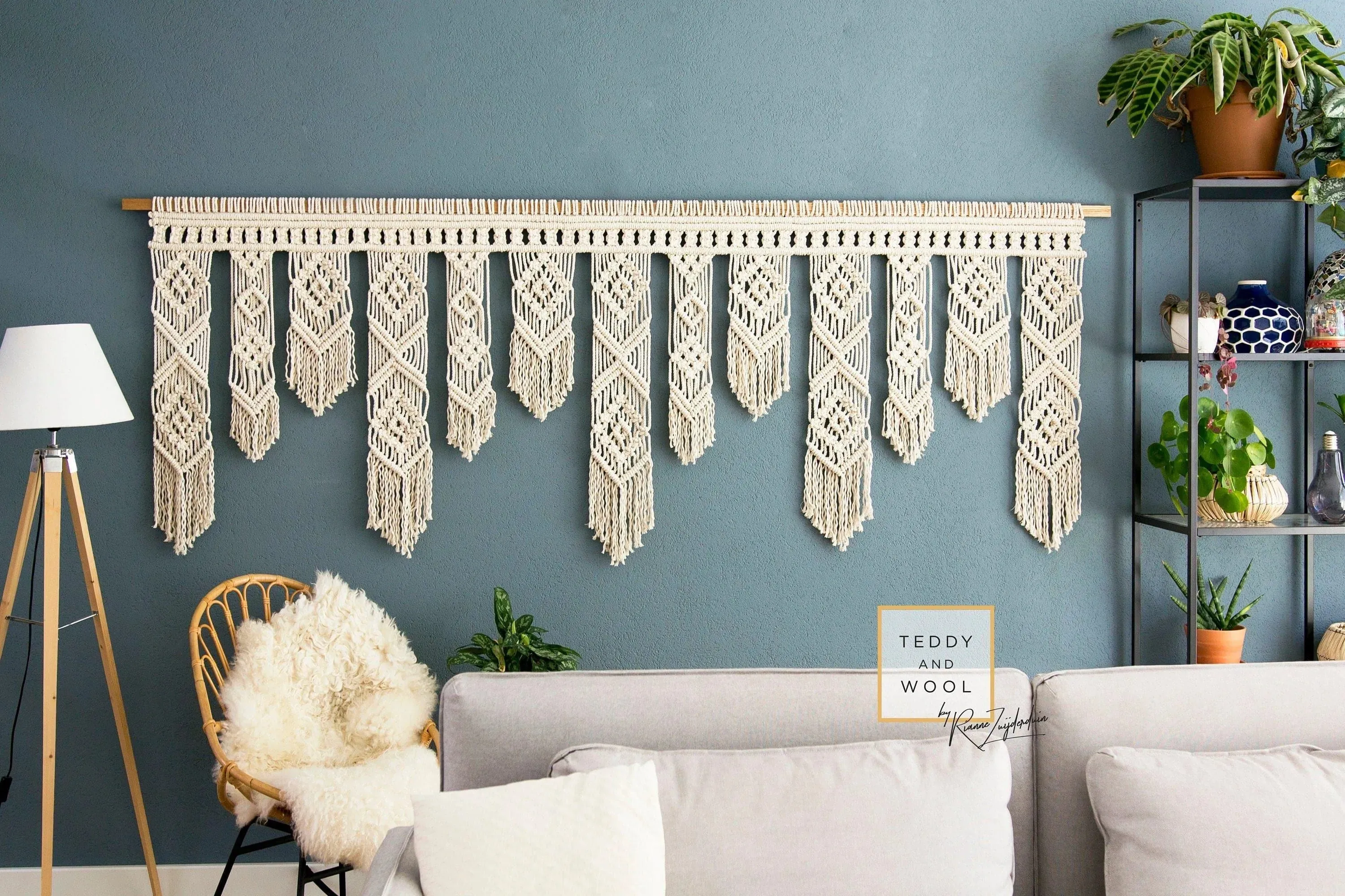 Large Macrame Wall Hanging - Horizontal Tapestry - "SARA"