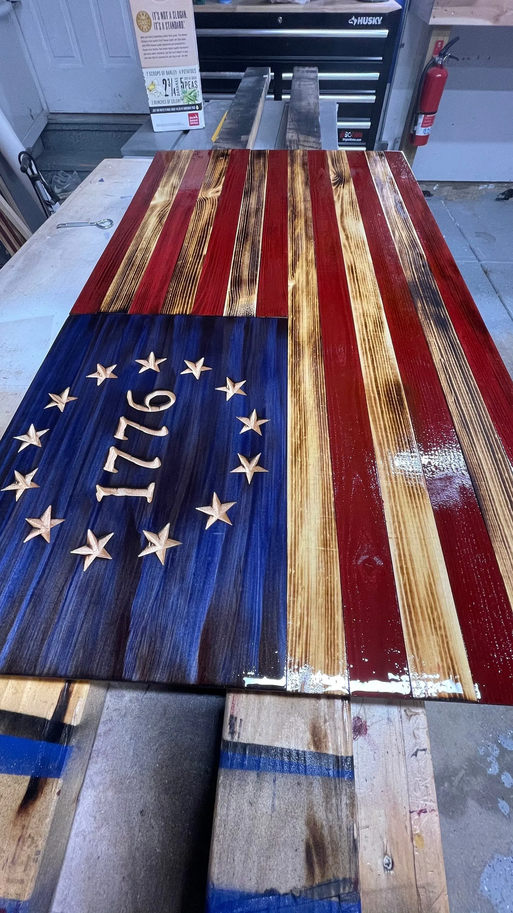 Large Wooden American 1776 Flag, USA Flag Wall Decor 36’’ x 19’’