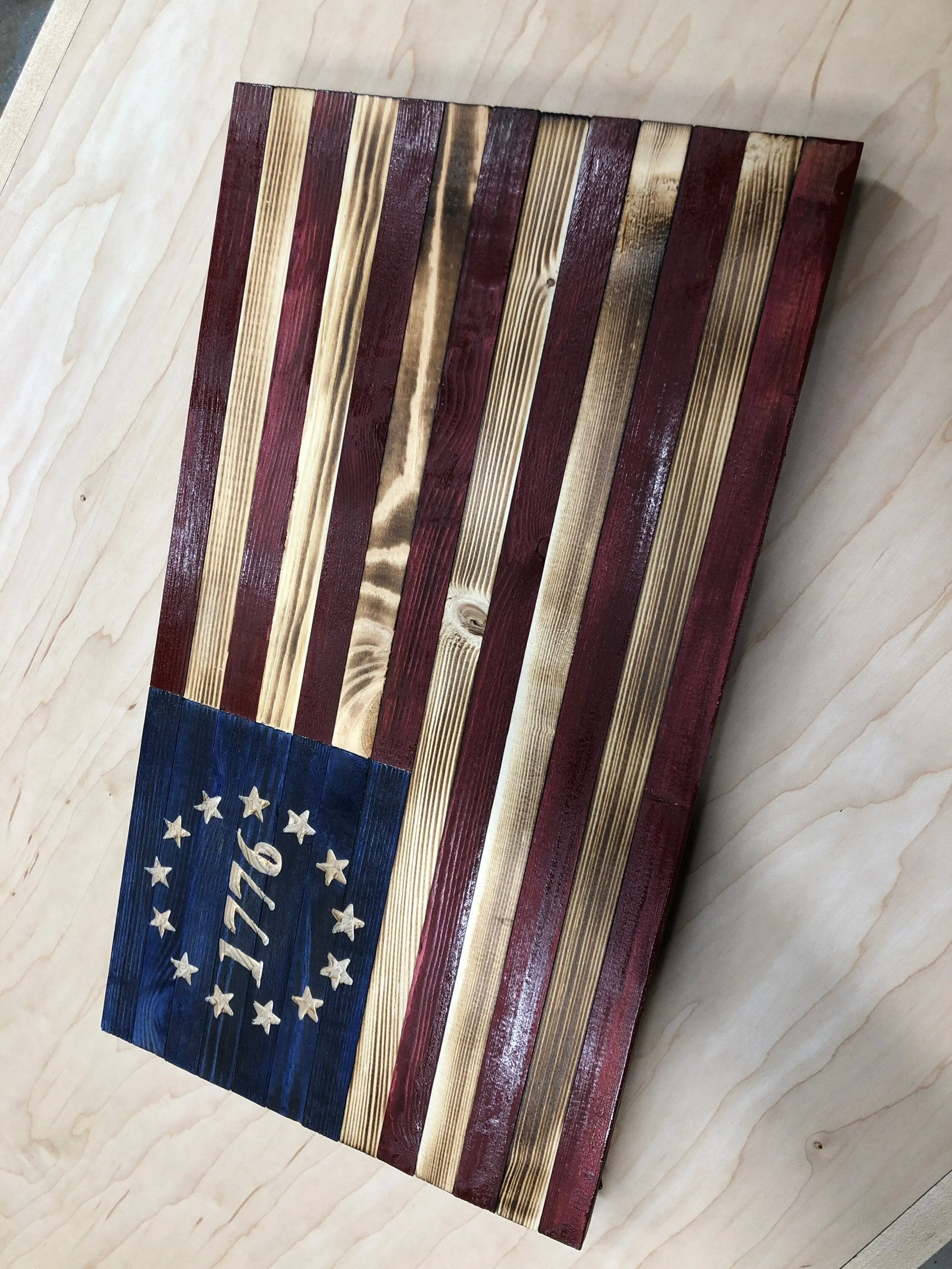 Large Wooden American 1776 Flag, USA Flag Wall Decor 36’’ x 19’’