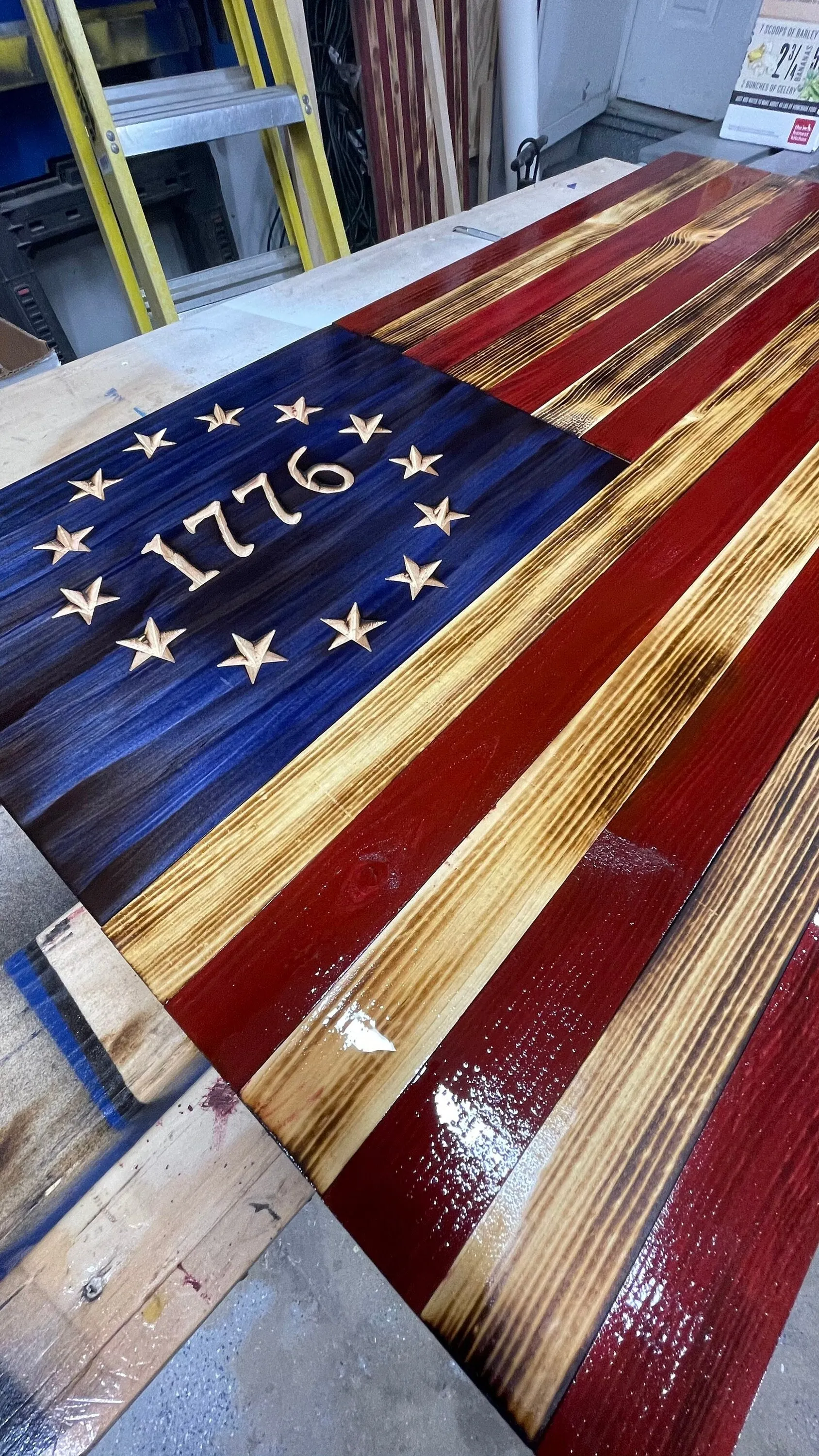 Large Wooden American 1776 Flag, USA Flag Wall Decor 36’’ x 19’’