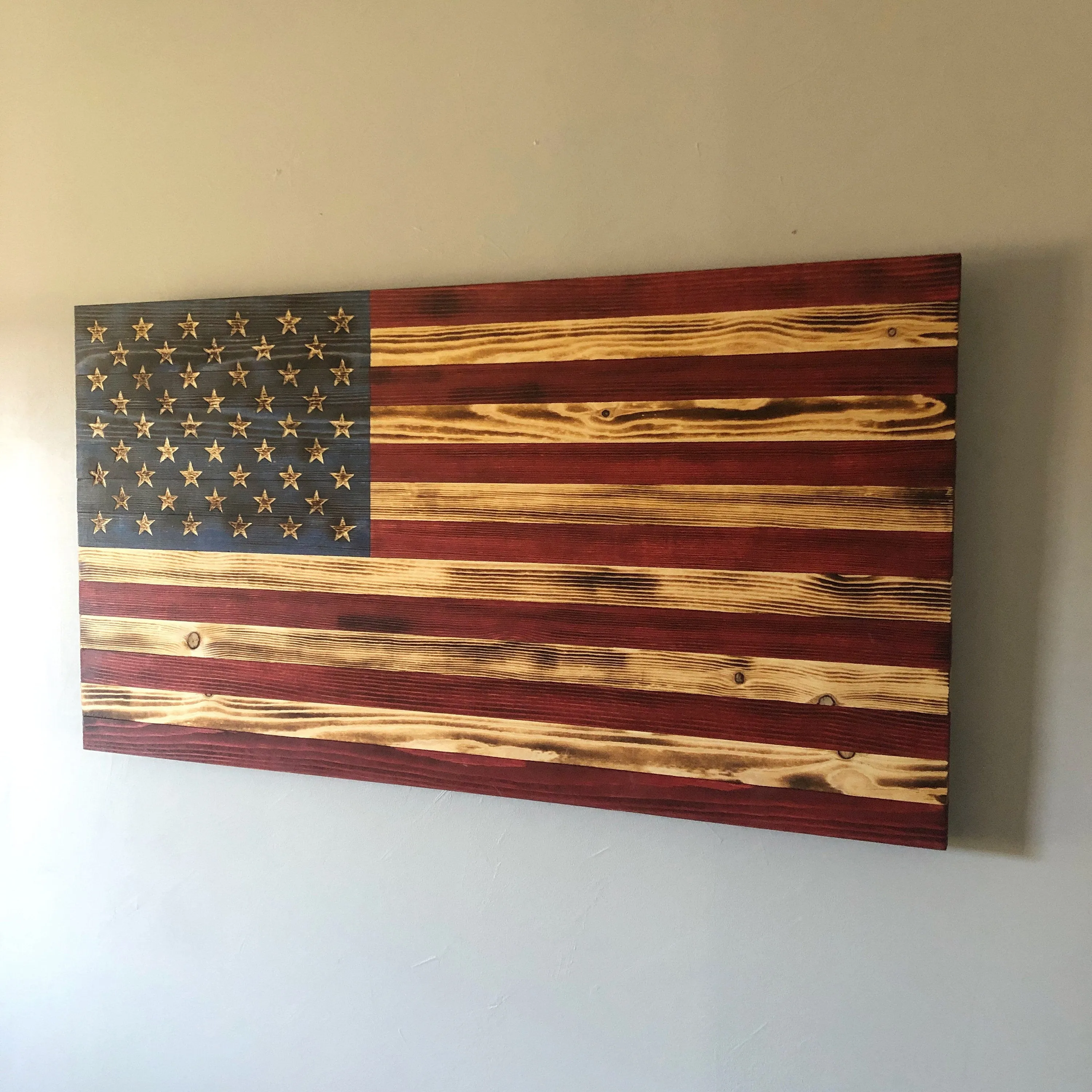 Large Wooden American Flag, USA Flag Wall Decor for Veterans 36’’ x 19’’