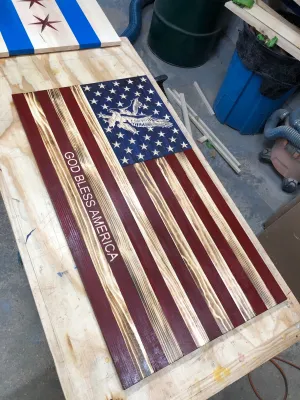 Large Wooden American Flag, USA Flag Wall Decor for Veterans 36’’ x 19’’