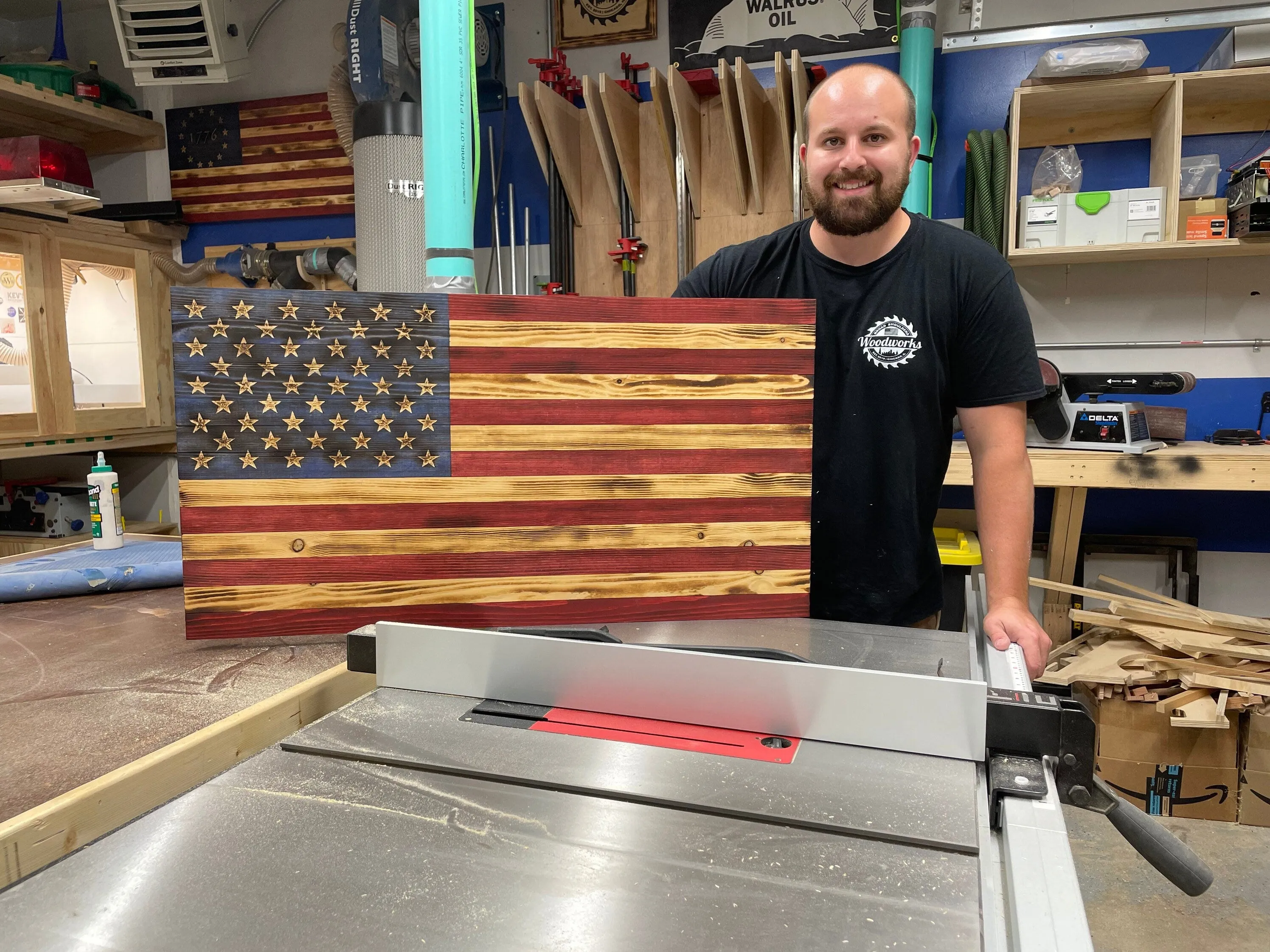Large Wooden American Flag, USA Flag Wall Decor for Veterans 36’’ x 19’’