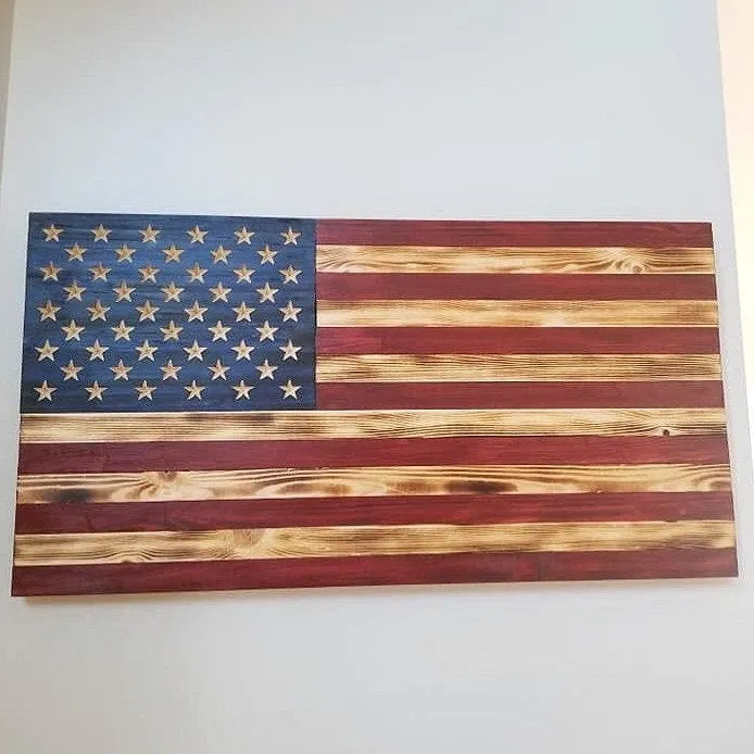 Large Wooden American Flag, USA Flag Wall Decor for Veterans 36’’ x 19’’