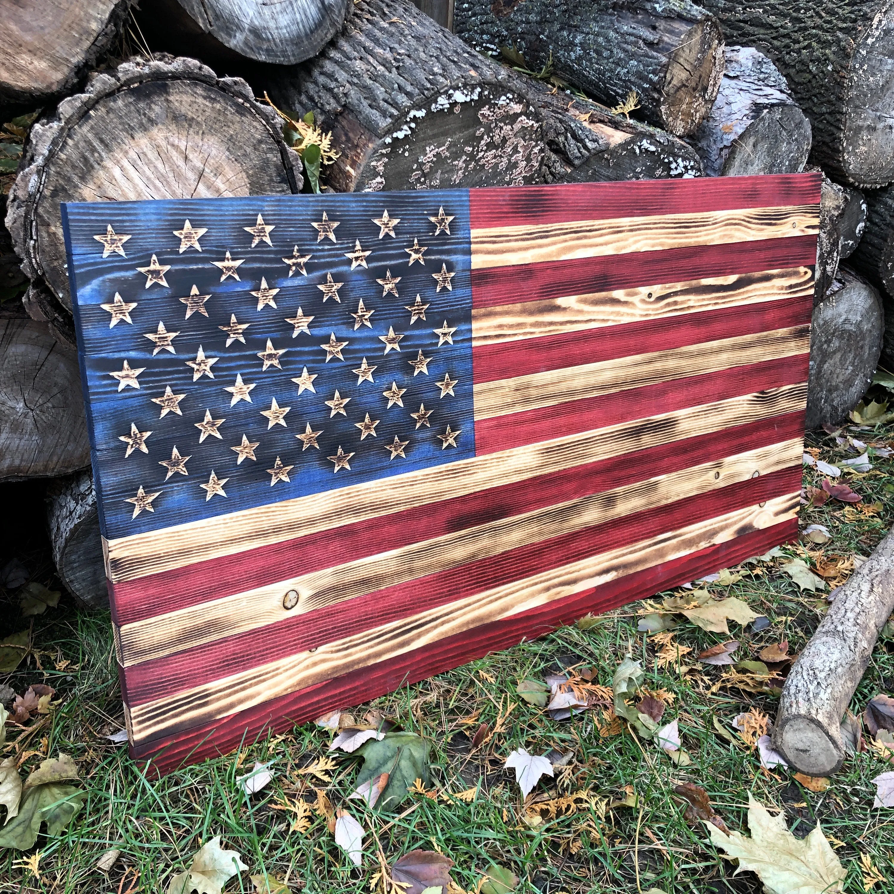 Large Wooden American Flag, USA Flag Wall Decor for Veterans 36’’ x 19’’