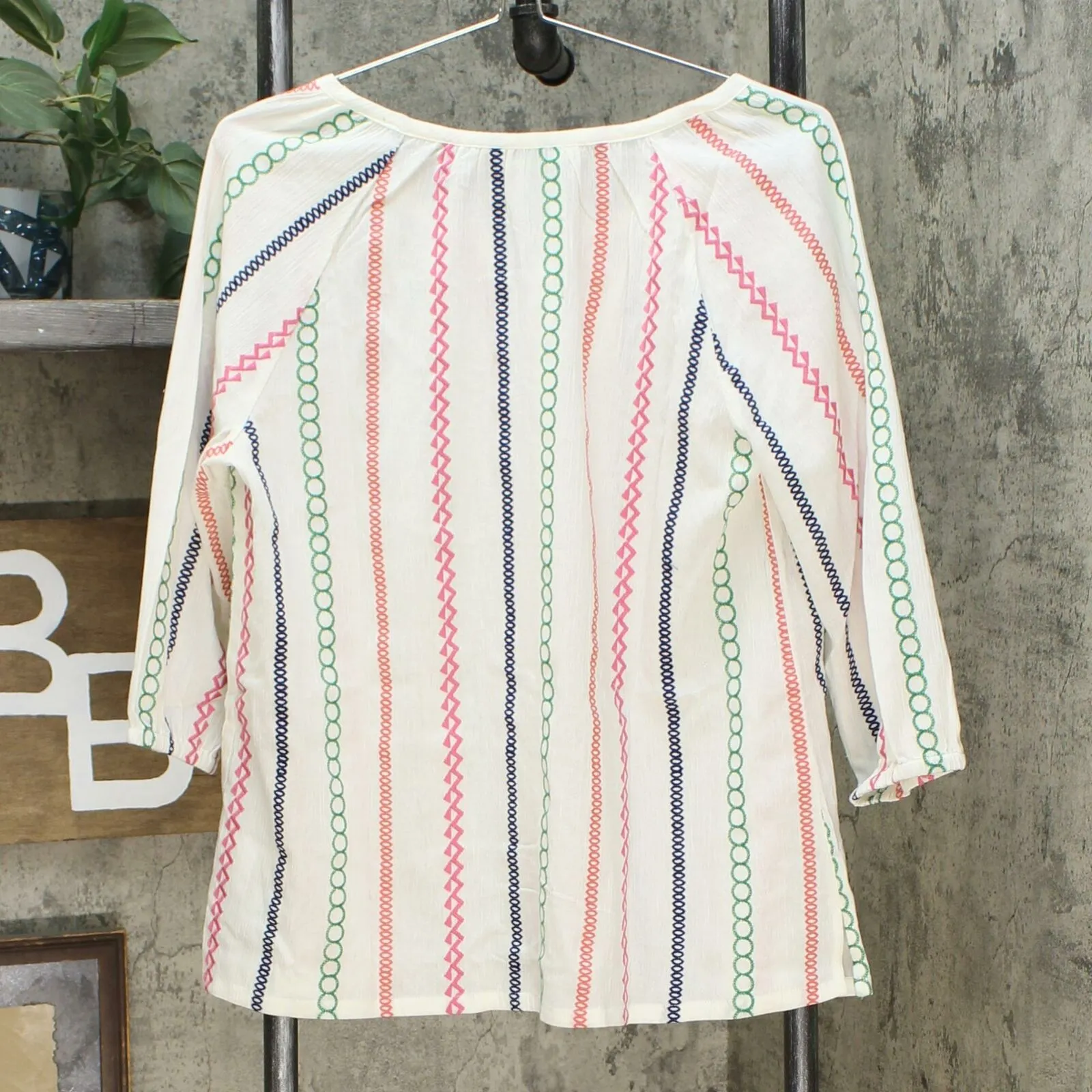 Lemon Way Women's Tie Tassel Front Embroidered Peasant Blouse