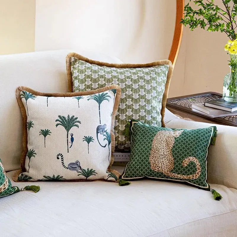 Leopard in the Jungle Pillow Cover with Golden Tassels