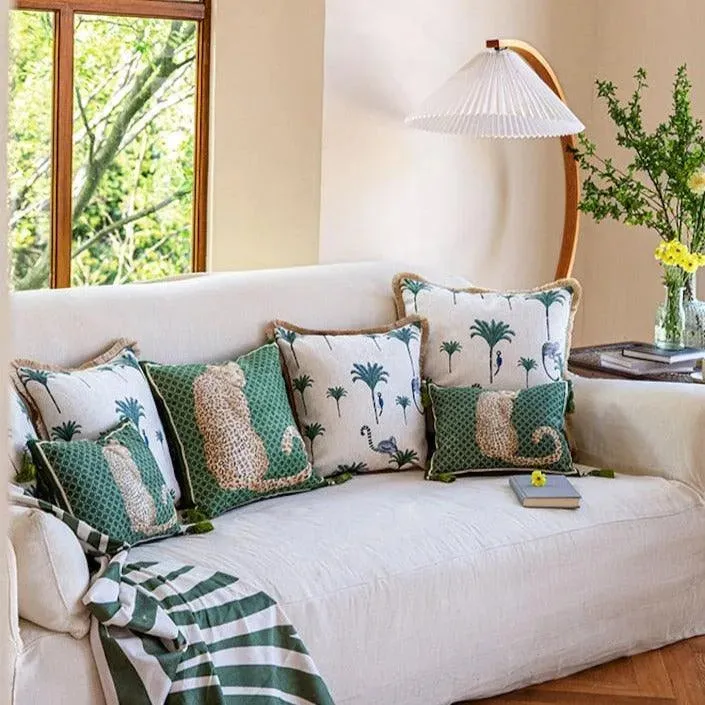 Leopard in the Jungle Pillow Cover with Golden Tassels