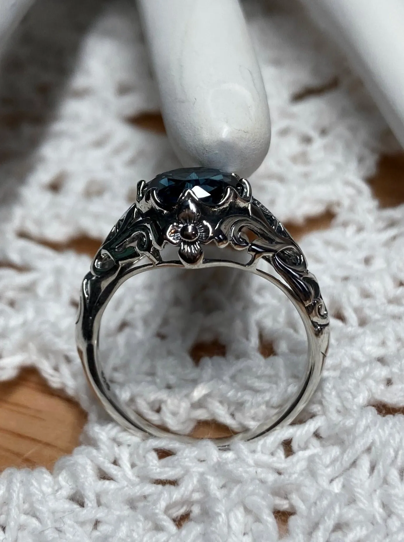 London Blue Topaz Ring, Natural or Simulated Gemstone, Daisy Filigree Victorian Jewelry #D66