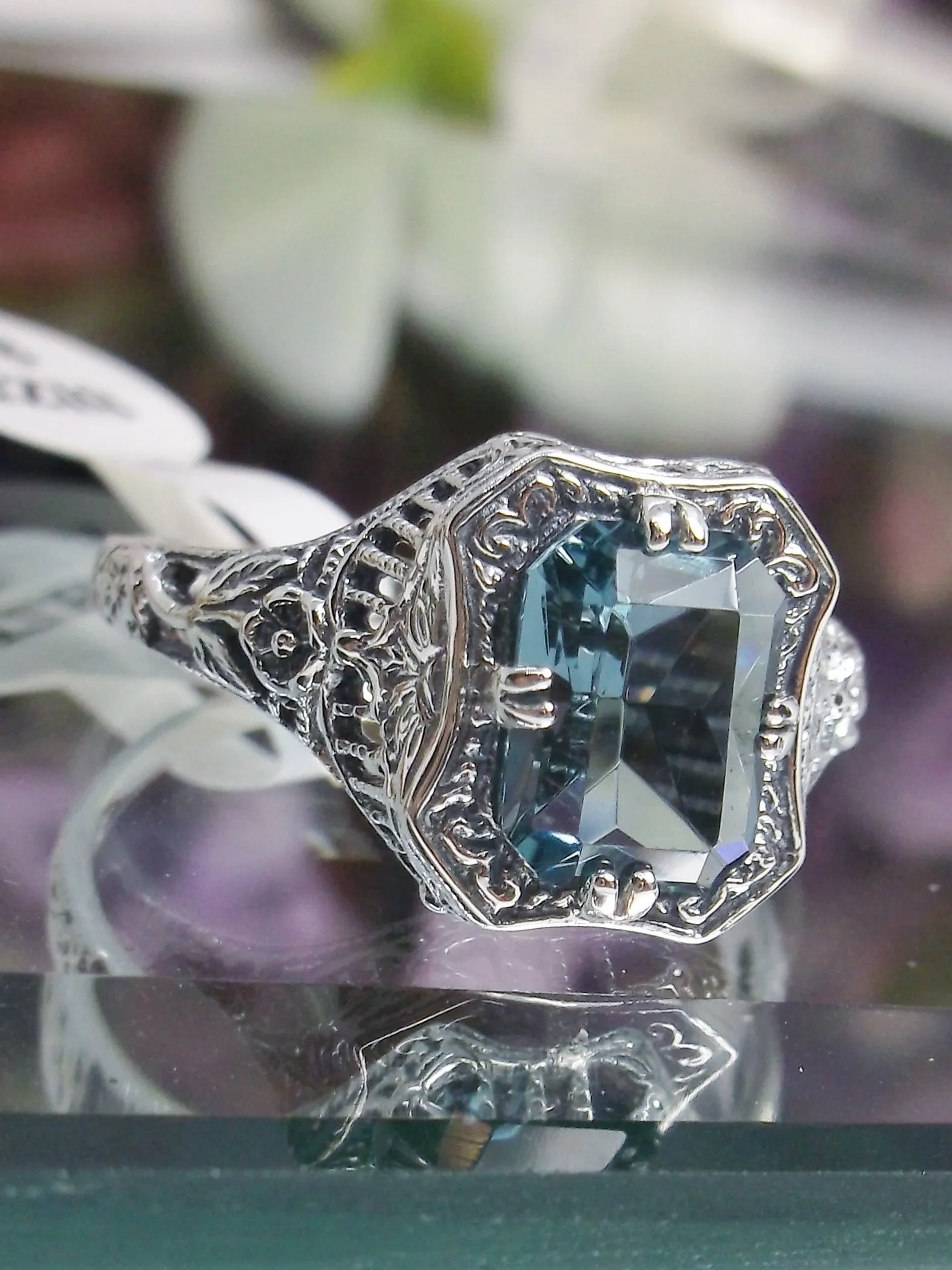 London Blue Topaz Ring, Natural or Simulated Topaz, Edwardian Jewelry #D148