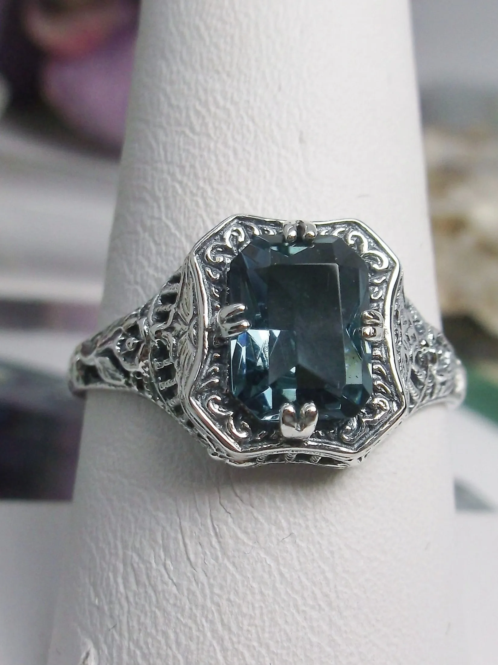London Blue Topaz Ring, Natural or Simulated Topaz, Edwardian Jewelry #D148
