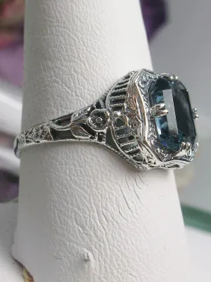 London Blue Topaz Ring, Natural or Simulated Topaz, Edwardian Jewelry #D148