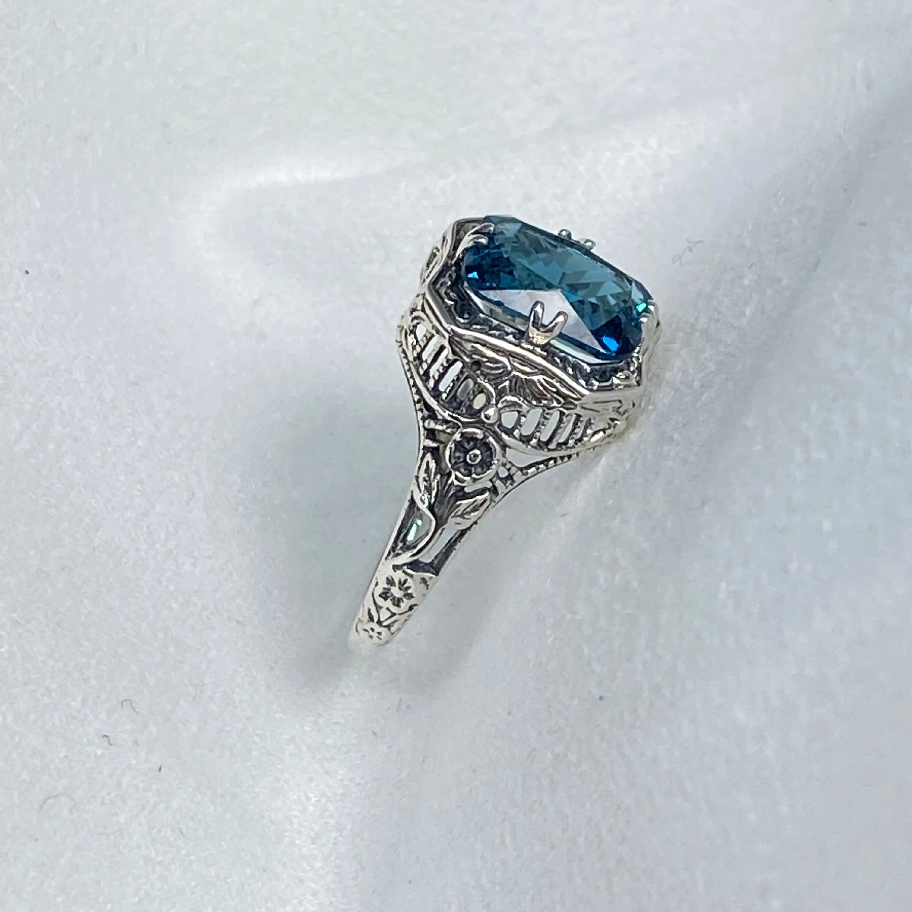 London Blue Topaz Ring, Natural or Simulated Topaz, Edwardian Jewelry #D148