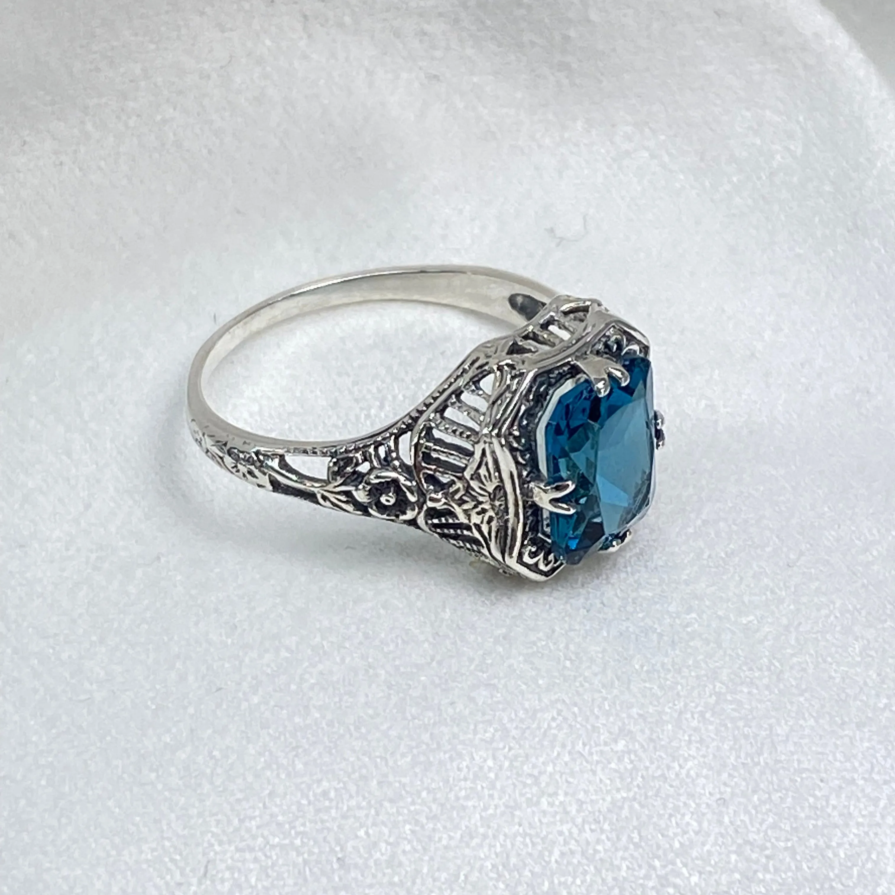 London Blue Topaz Ring, Natural or Simulated Topaz, Edwardian Jewelry #D148