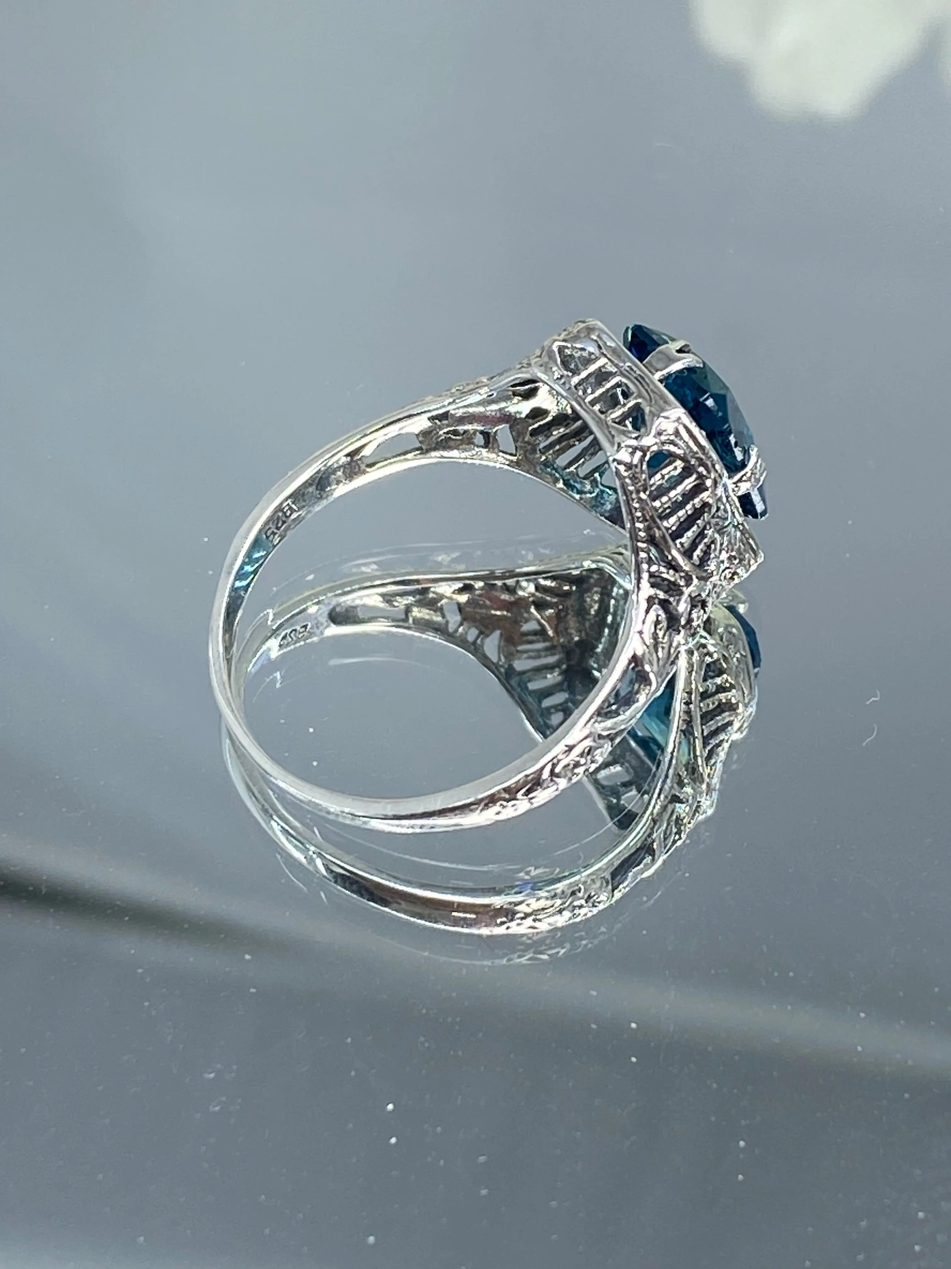 London Blue Topaz Ring, Natural or Simulated Topaz, Edwardian Jewelry #D148