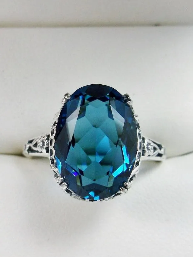 London Blue Topaz Ring, Simulated or Natural Gemstone, Edwardian Antique Reproduction Jewelry #D70
