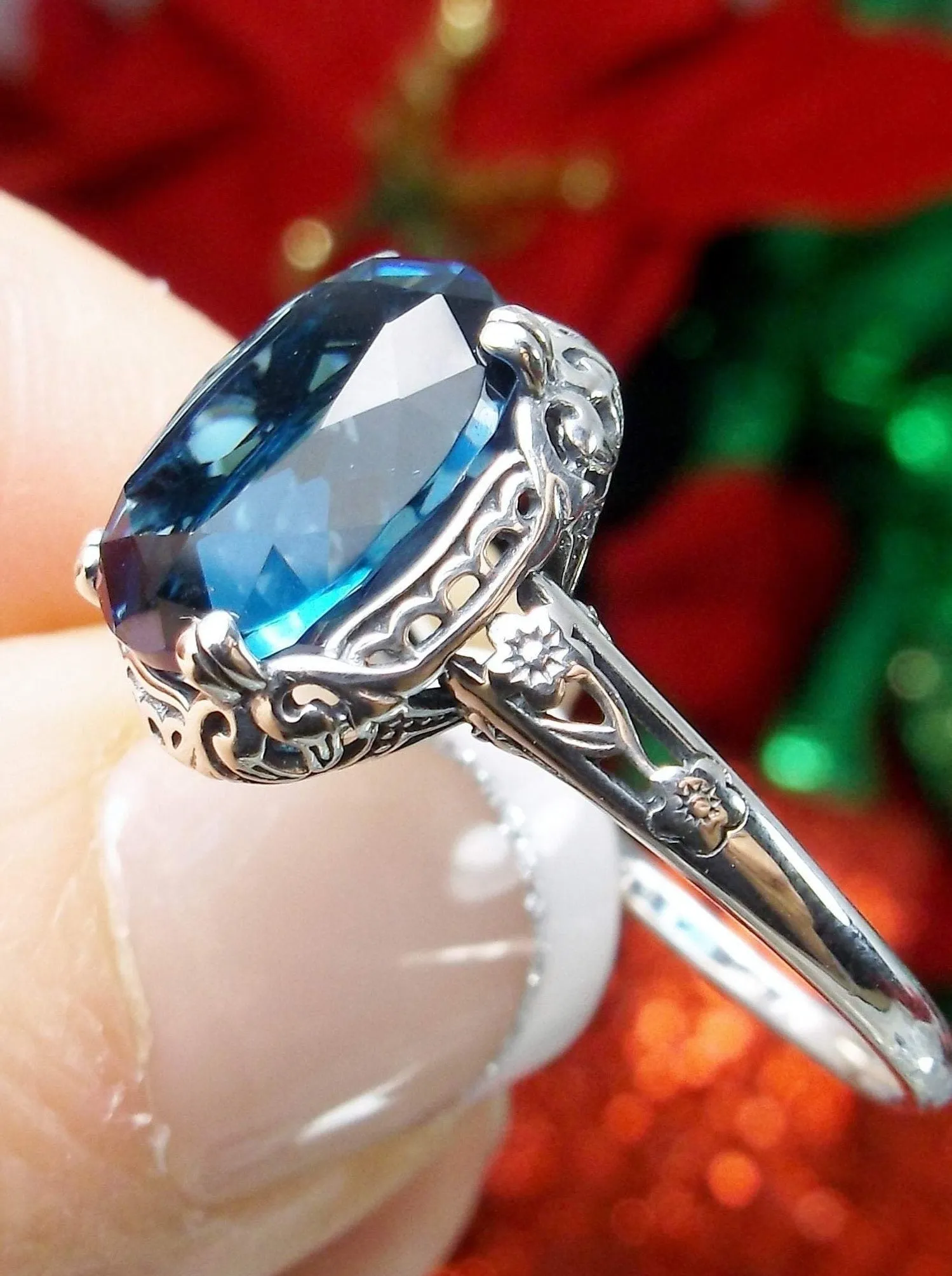 London Blue Topaz Ring, Simulated or Natural Topaz, Edwardian Jewelry #D70z