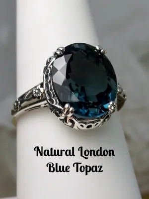 London Blue Topaz Ring, Simulated or Natural Topaz, Edwardian Jewelry #D70z