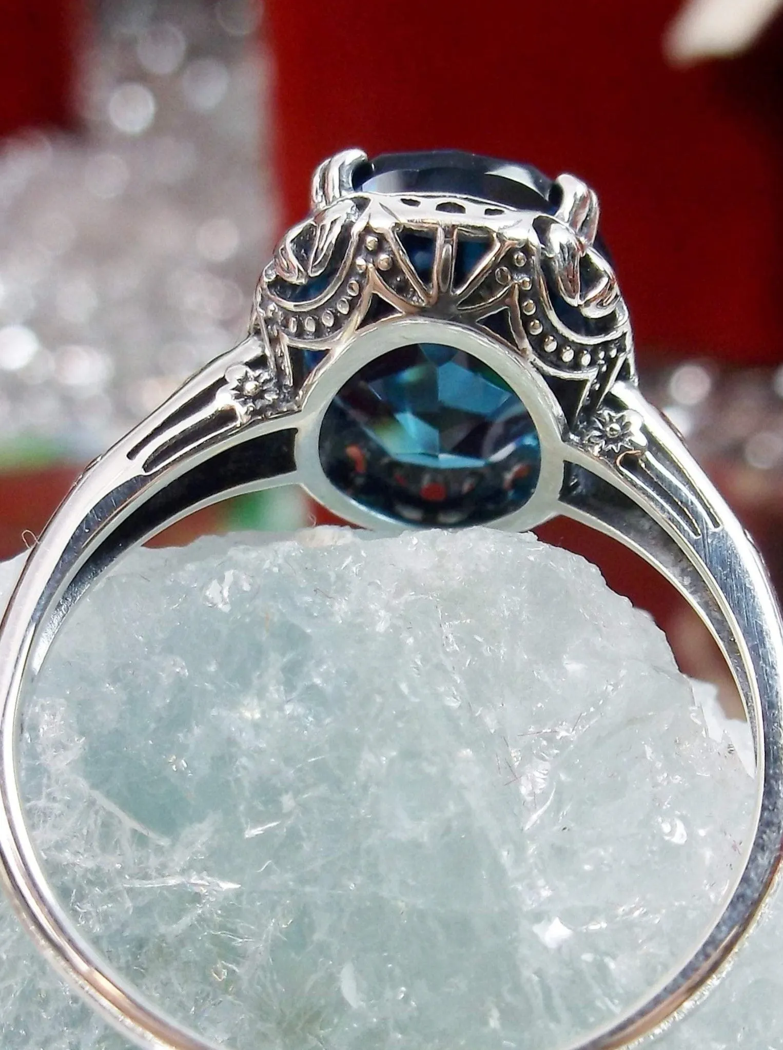 London Blue Topaz Ring, Simulated or Natural Topaz, Edwardian Jewelry #D70z